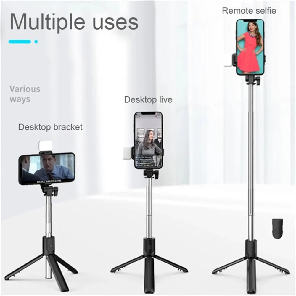 Selfie Stick Tripod with Bluetooth Remote & LED Fill Light – Phone Holder for Live Streaming
