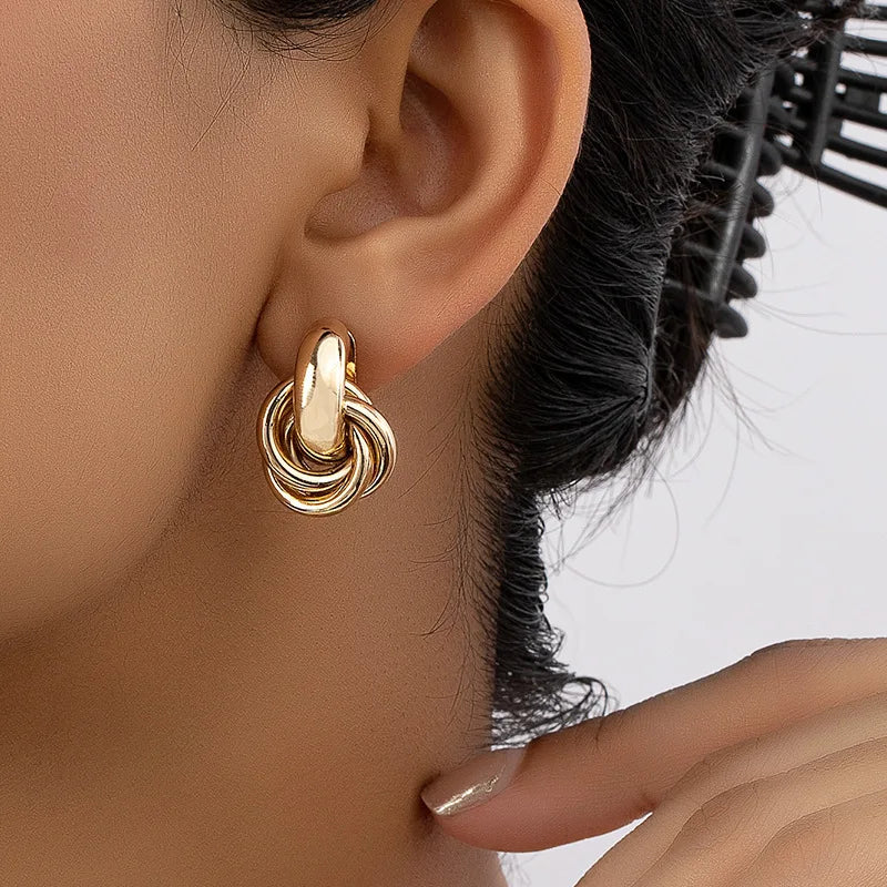 Chunky Gold Hoop Earrings - Stainless Steel Double Ring Statement Jewelry