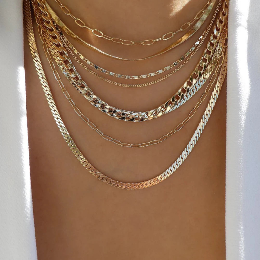Layered Gold Necklace Set - 5 Piece Chain Collection