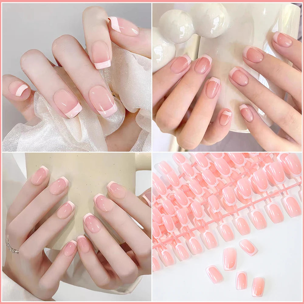 French Coffin Press On Nails 120pcs | Glossy Short Square Full Cover Nail Tips