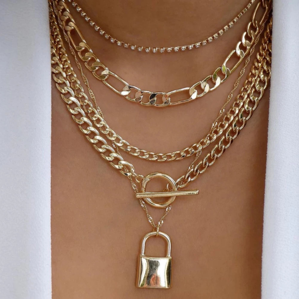 Layered Gold Necklace Set - 5 Piece Chain Collection