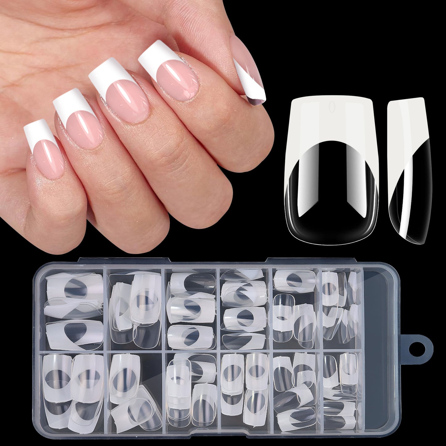 Press On Nails 120pcs | French Acrylic Full Cover Nail Tips | Mixed Sizes