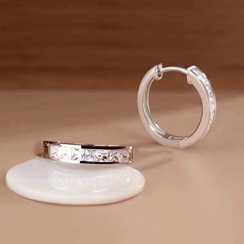 925 Sterling Silver Zirconia Circle Hoop Earrings - Elegant Round Studs