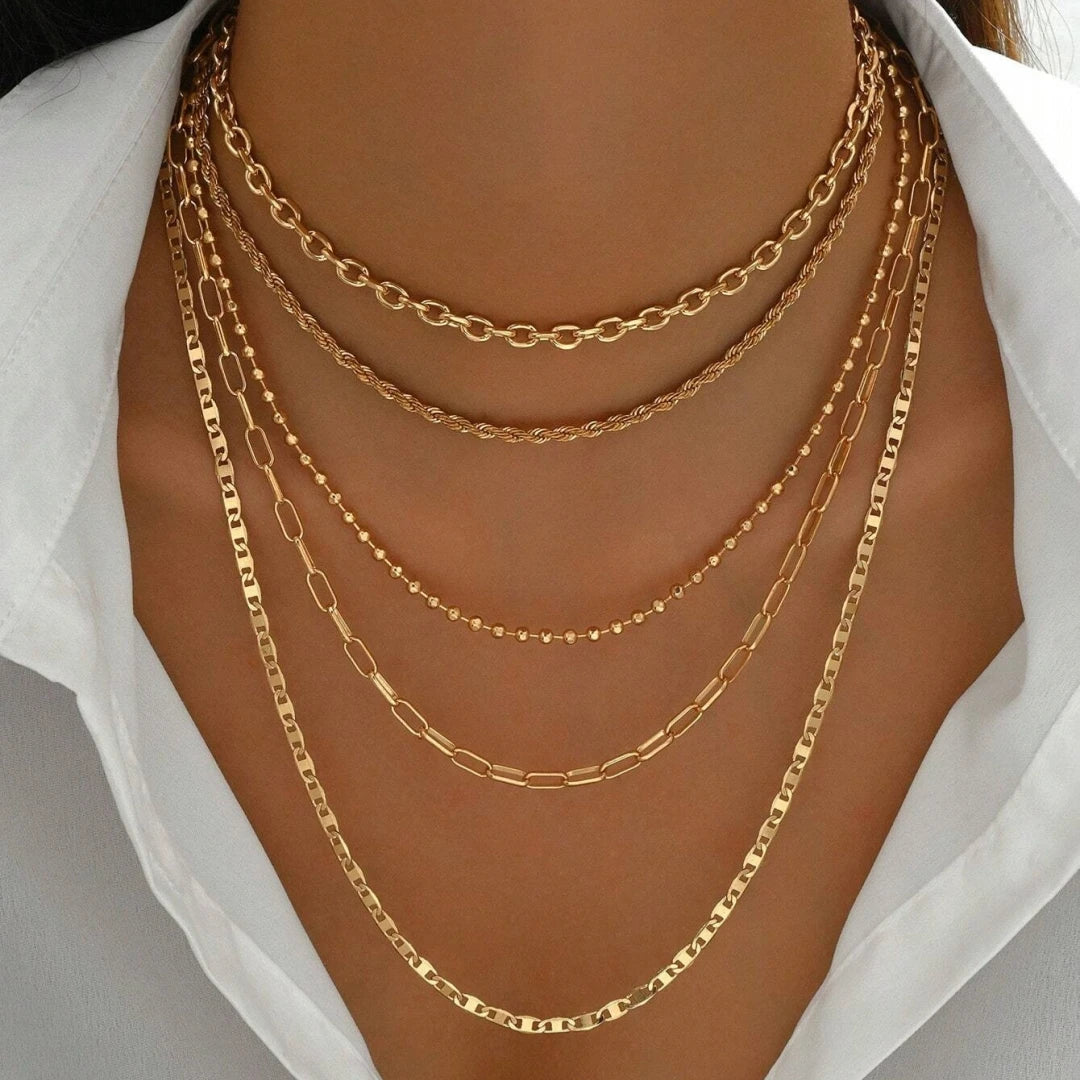 Layered Gold Necklace Set - 5 Piece Chain Collection