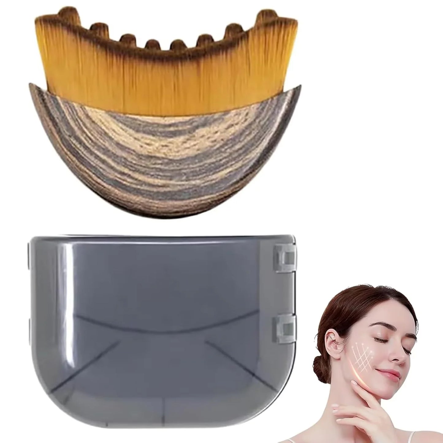 Lymphatic Facial Contour Brush & Brass Lotus Eye Massage Tool - Sandalwood Acupressure Set