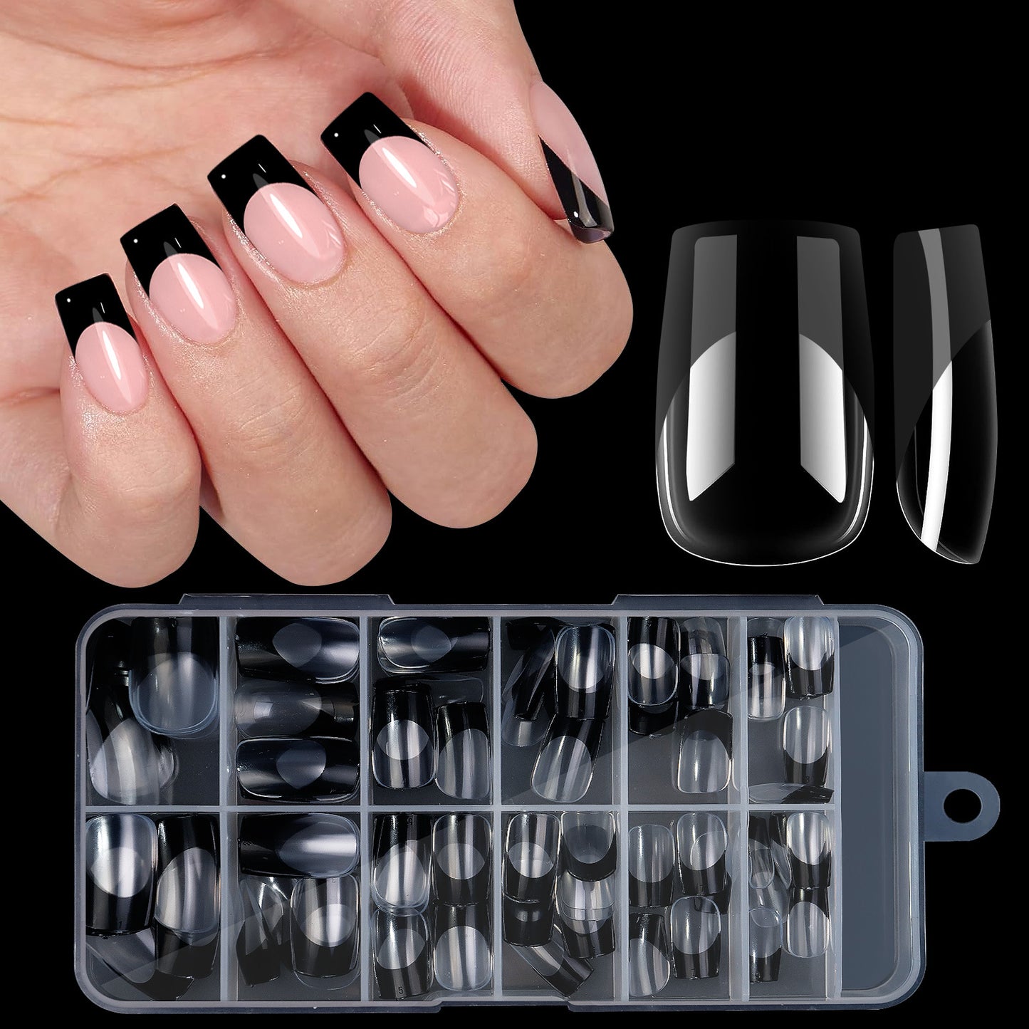 Press On Nails 120pcs | French Acrylic Full Cover Nail Tips | Mixed Sizes