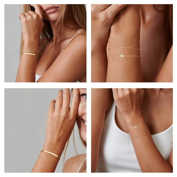 Gold Layered Bracelet Set - 3 Piece Waterproof Stackable Jewelry