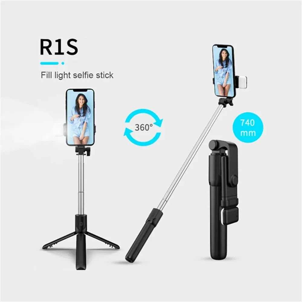 Selfie Stick Tripod with Bluetooth Remote & LED Fill Light – Phone Holder for Live Streaming