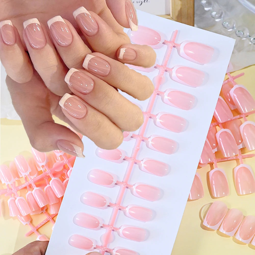French Coffin Press On Nails 120pcs | Glossy Short Square Full Cover Nail Tips