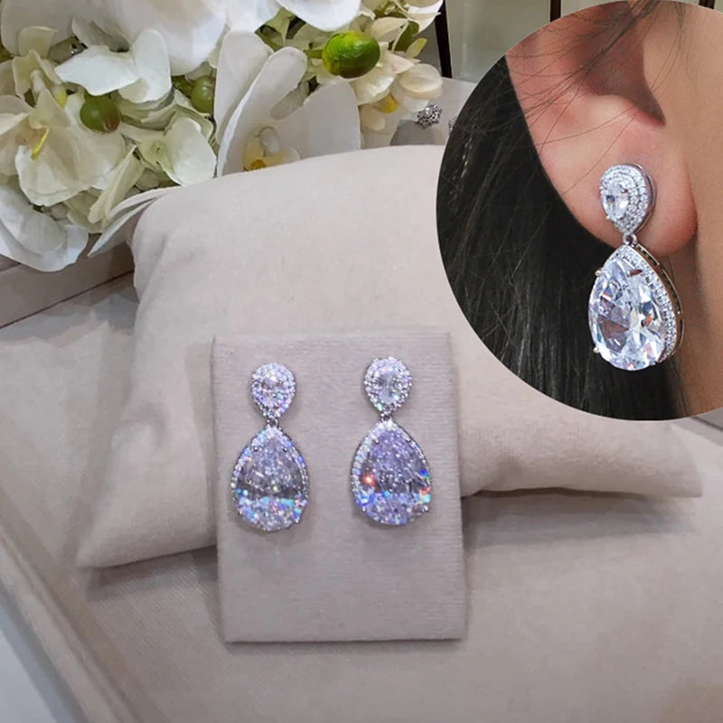Crystal Drop Earrings - Sparkling Zirconia Statement Jewelry