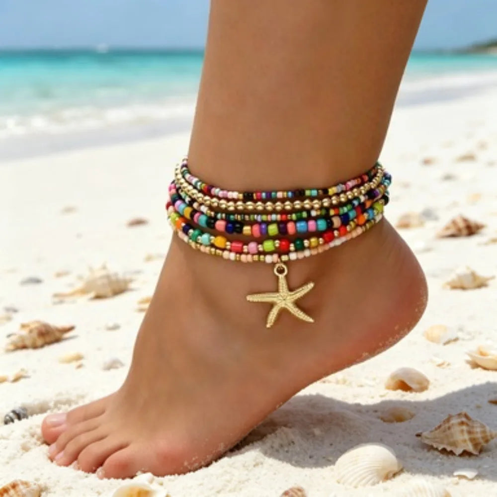 Tobillera Bohemia de Cuentas para Mujer – Pulsera de Playa Multicolor | Lamaquise
