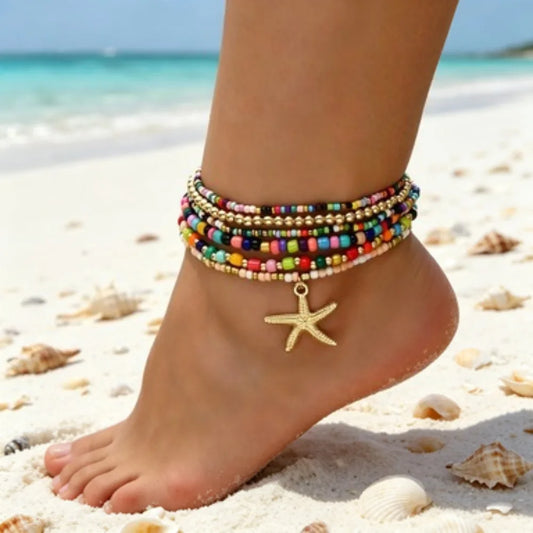 Tobillera Bohemia de Cuentas para Mujer – Pulsera de Playa Multicolor | Lamaquise