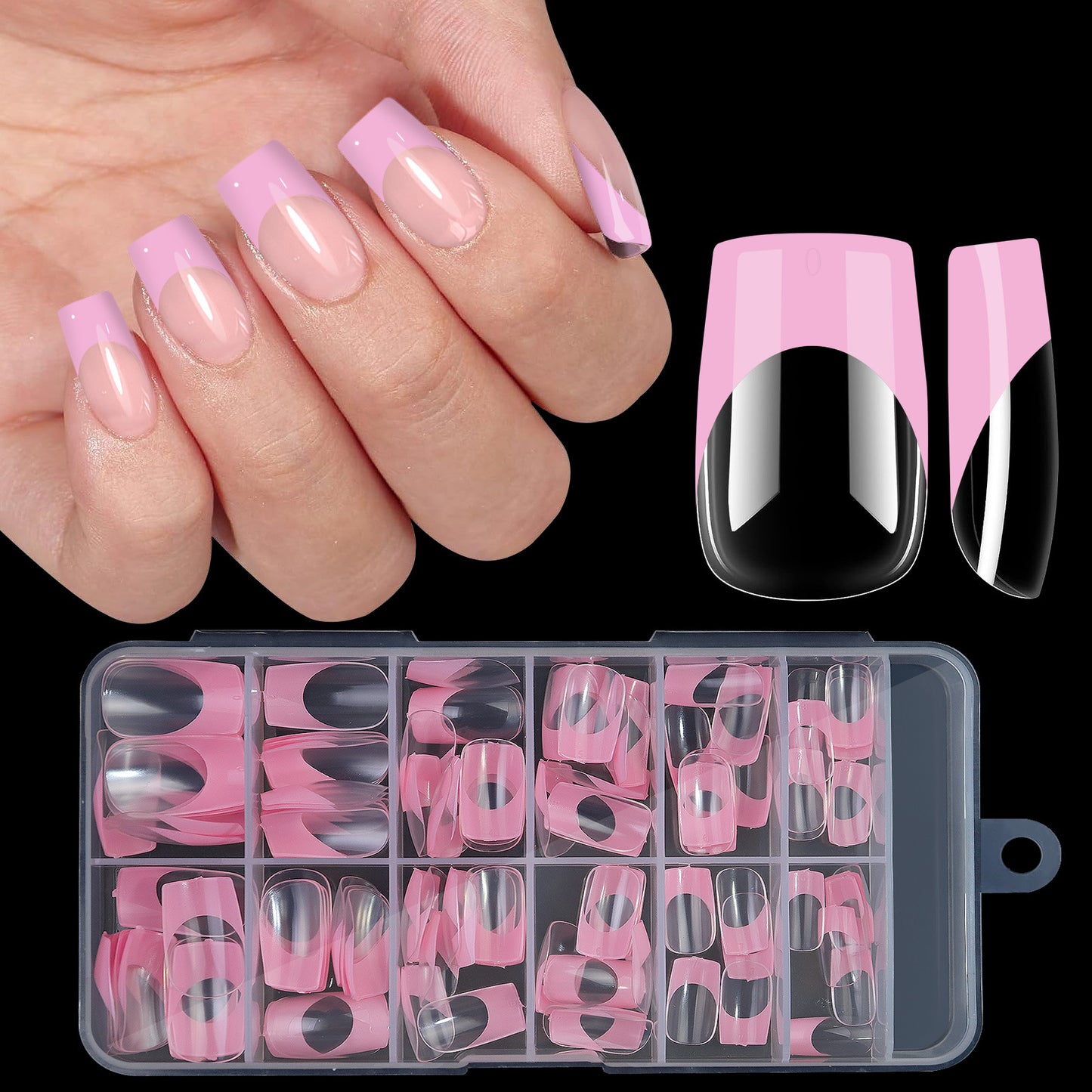 Press On Nails 120pcs | French Acrylic Full Cover Nail Tips | Mixed Sizes