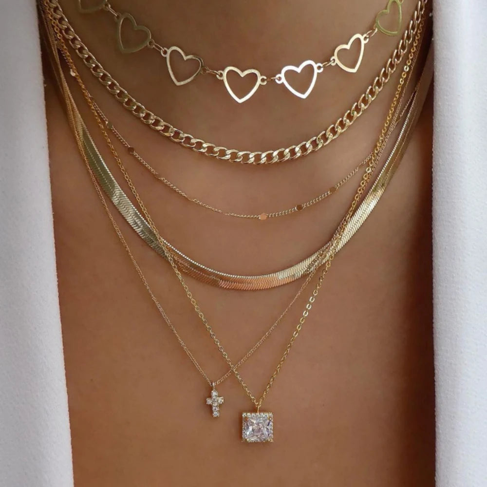 Layered Gold Necklace Set - 5 Piece Chain Collection