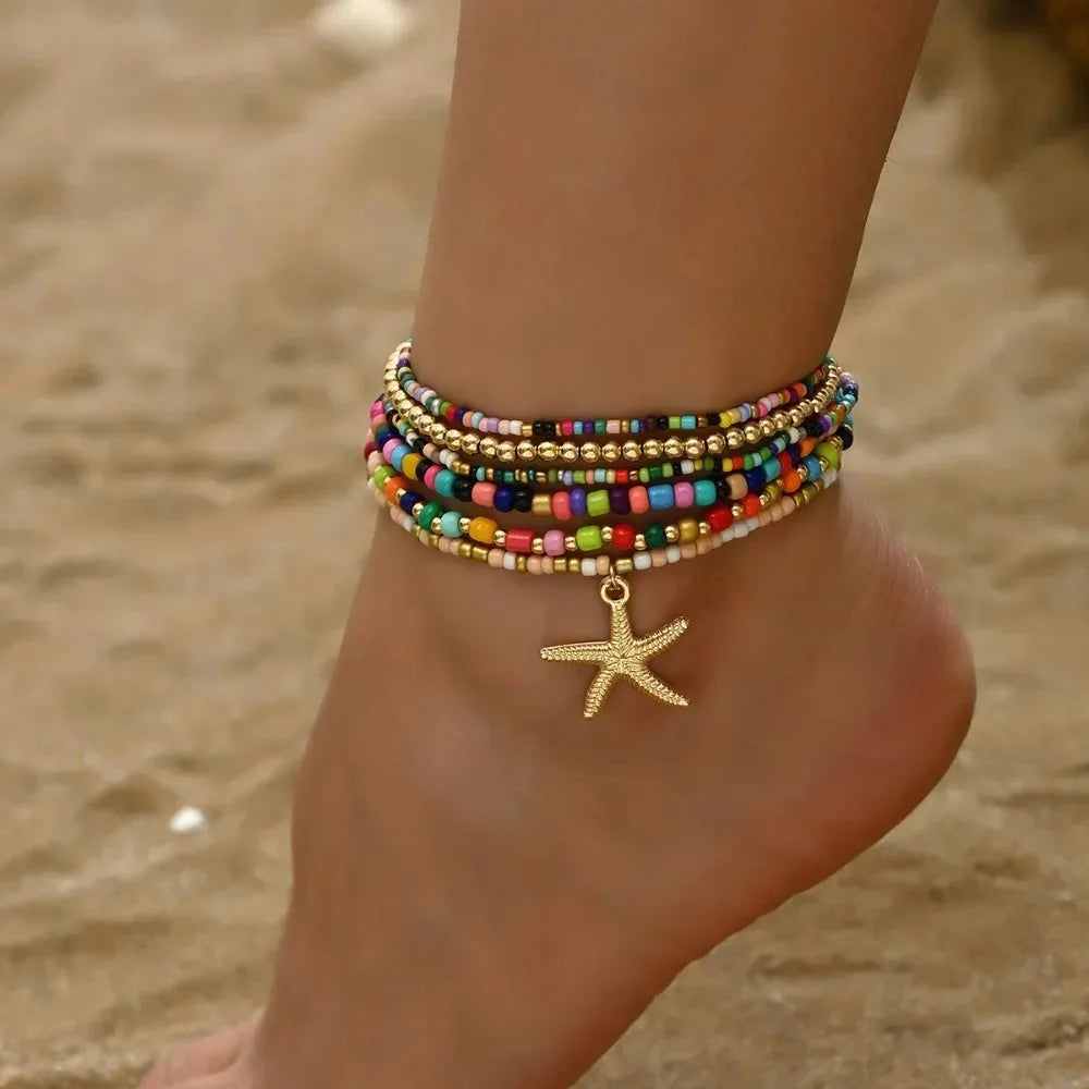 Tobillera Bohemia de Cuentas para Mujer – Pulsera de Playa Multicolor | Lamaquise