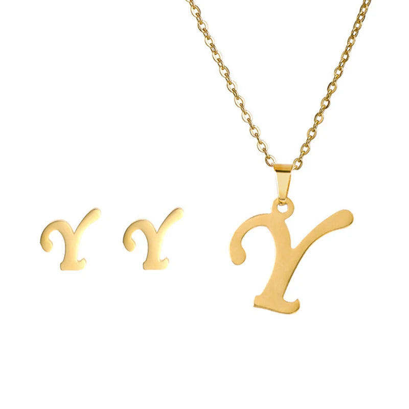 Personalized Initial Necklace & Earrings Set - Letter Jewelry Gift