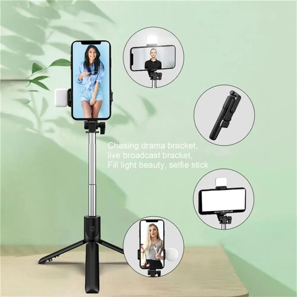 Selfie Stick Tripod with Bluetooth Remote & LED Fill Light – Phone Holder for Live Streaming