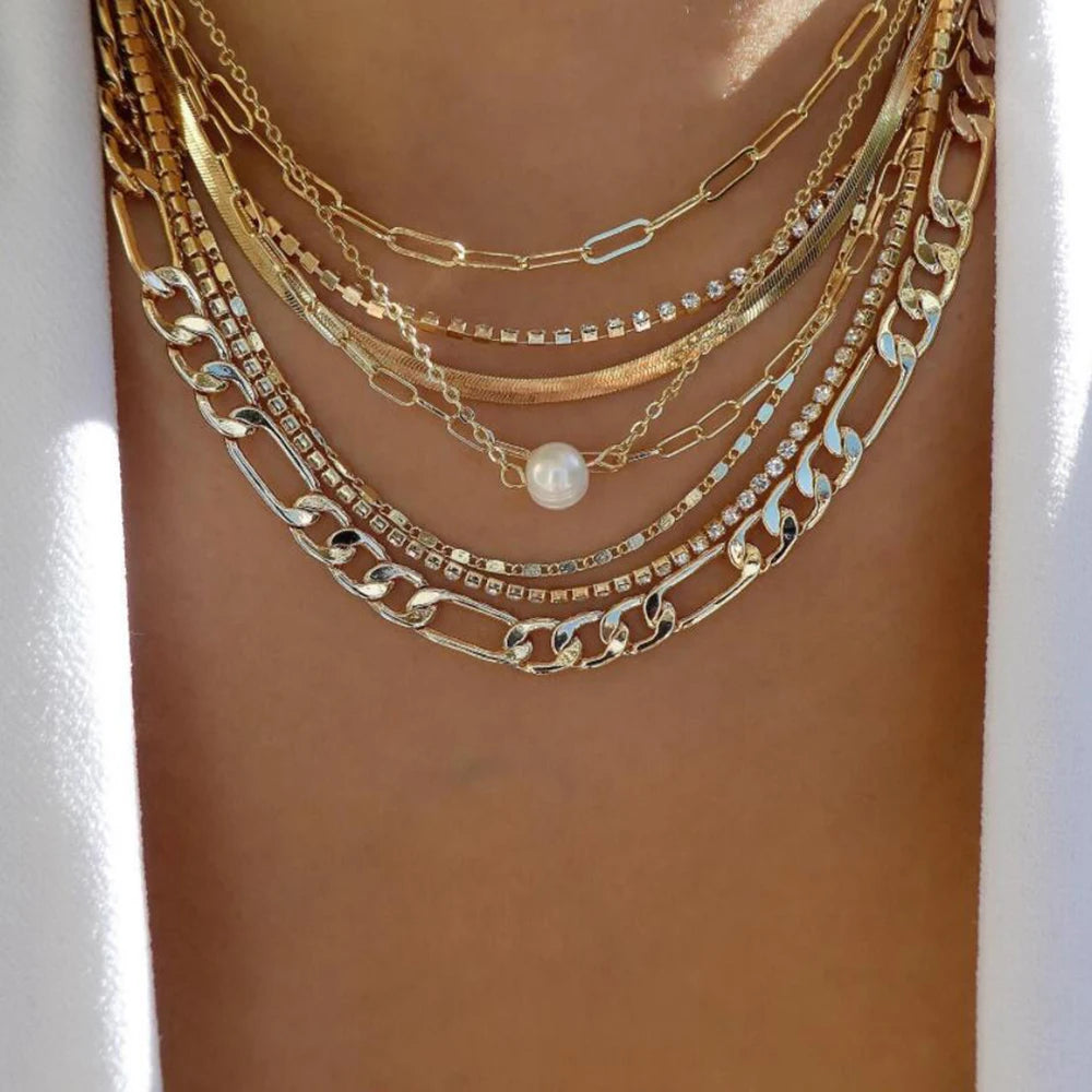 Layered Gold Necklace Set - 5 Piece Chain Collection