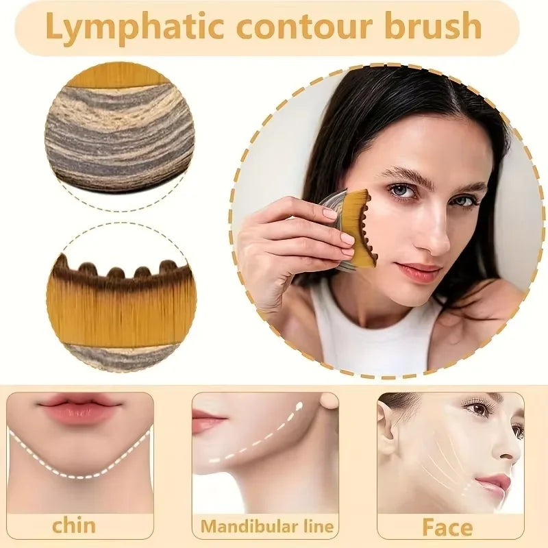 Lymphatic Facial Contour Brush & Brass Lotus Eye Massage Tool - Sandalwood Acupressure Set