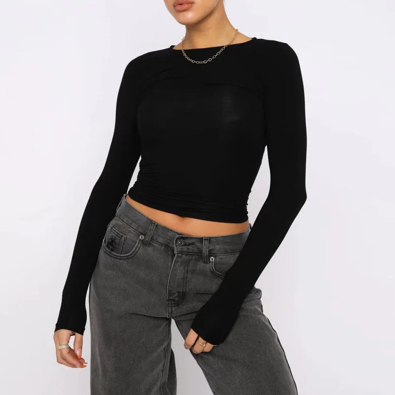 Basic Long Sleeve Crew Neck T-Shirt - Essential Top