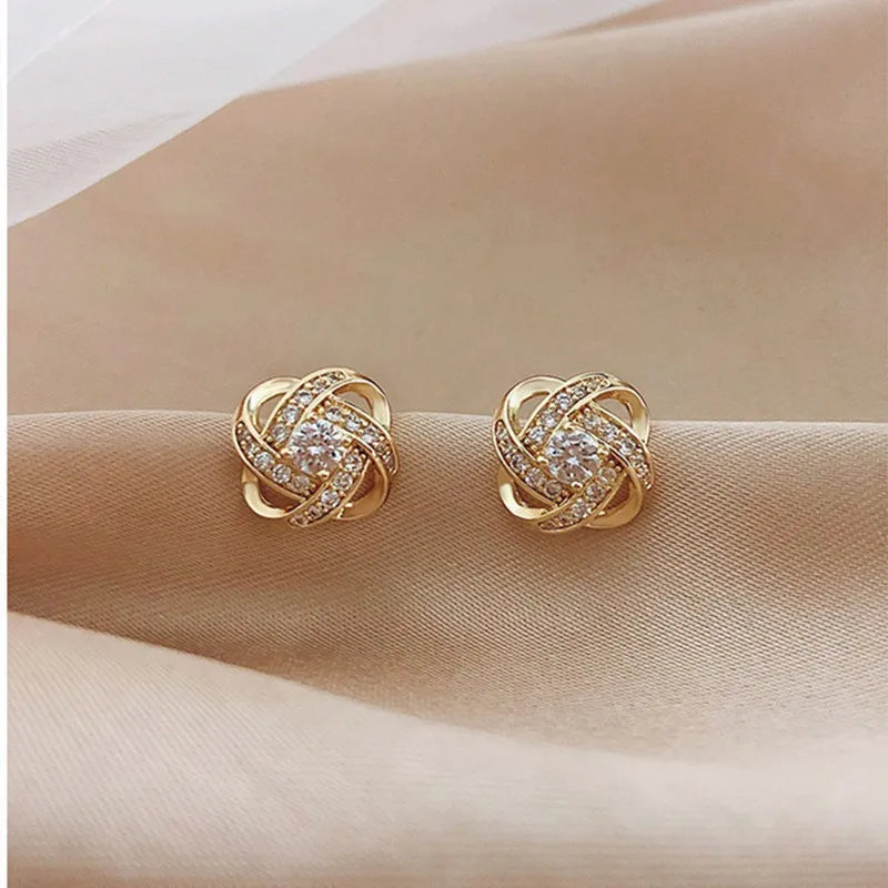 Zircon Cross Stud Earrings - Geometric Hollow Design