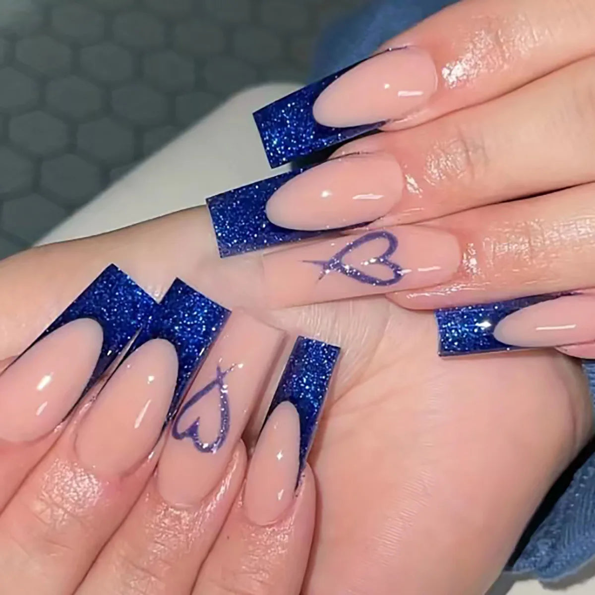 Press-On Nails 24 Pcs — Long Square Leopard Print, French & 3D Cherry Design with Rhinestones