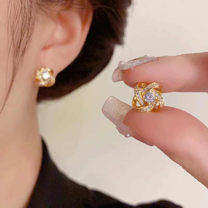 Zircon Cross Stud Earrings - Geometric Hollow Design