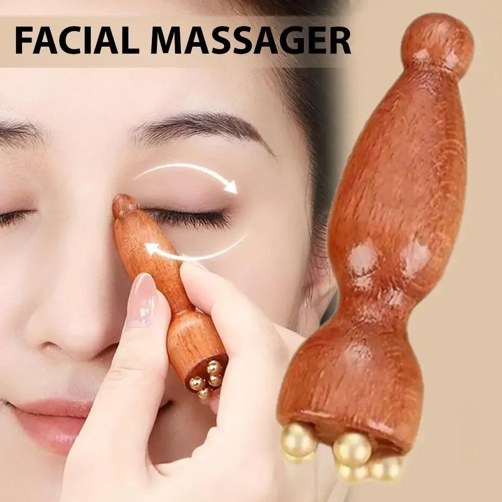 Lymphatic Facial Contour Brush & Brass Lotus Eye Massage Tool - Sandalwood Acupressure Set
