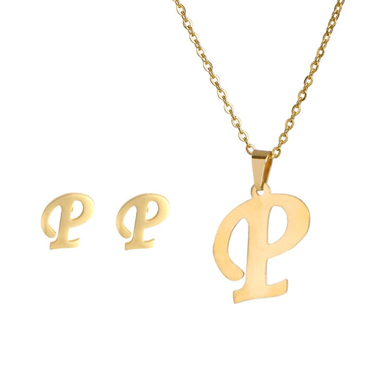 Personalized Initial Necklace & Earrings Set - Letter Jewelry Gift