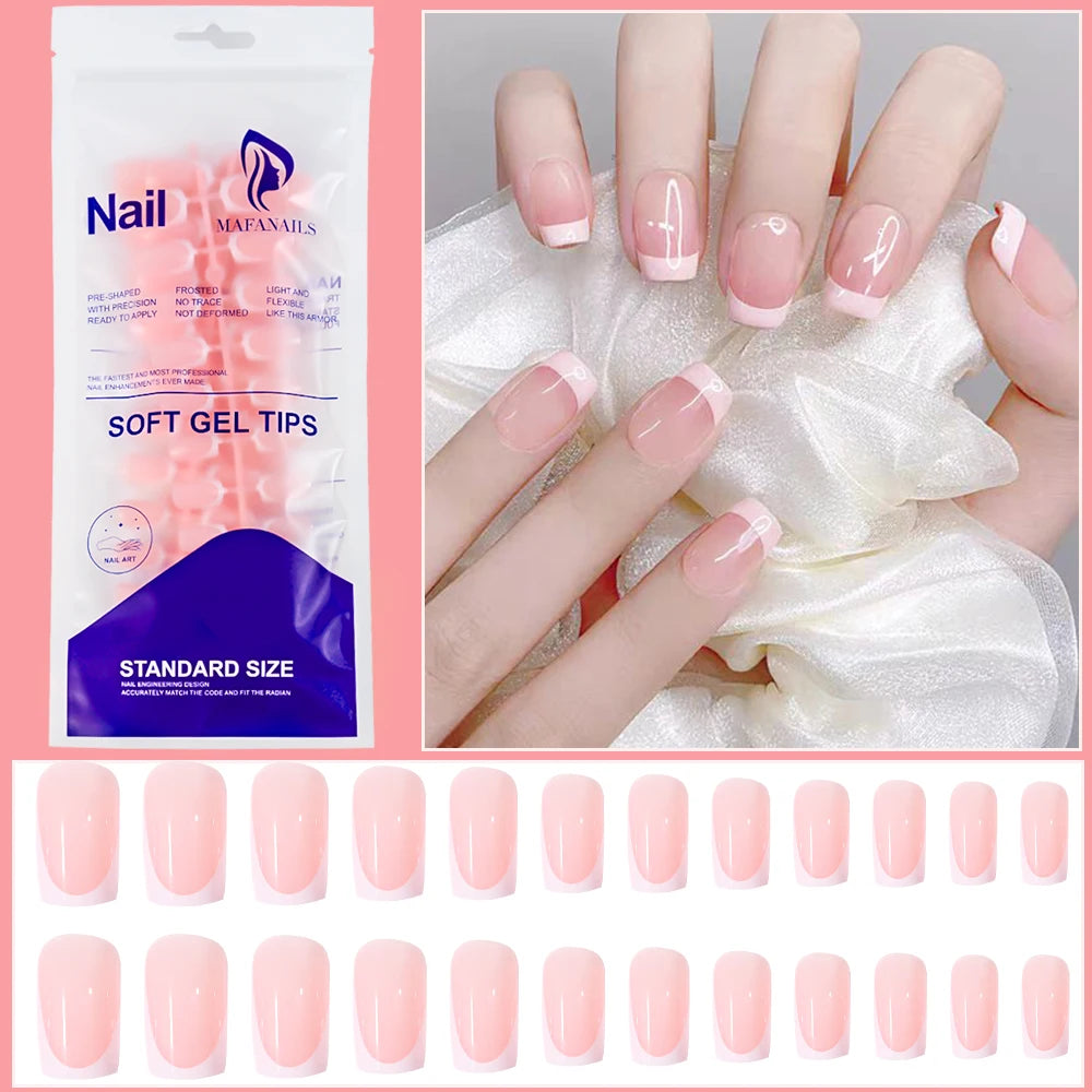 French Coffin Press On Nails 120pcs | Glossy Short Square Full Cover Nail Tips