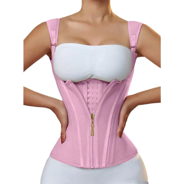 Latex Waist Cover 15 Bone Straightening Tank Top with Waist Bundle, Waist Belt, Zipper Buckle, Retro Shaper Top