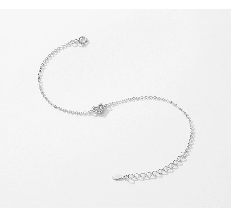 Sterling Silver Heart Bracelet - 925 Crystal Charm Jewelry