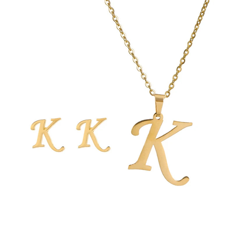 Personalized Initial Necklace & Earrings Set - Letter Jewelry Gift