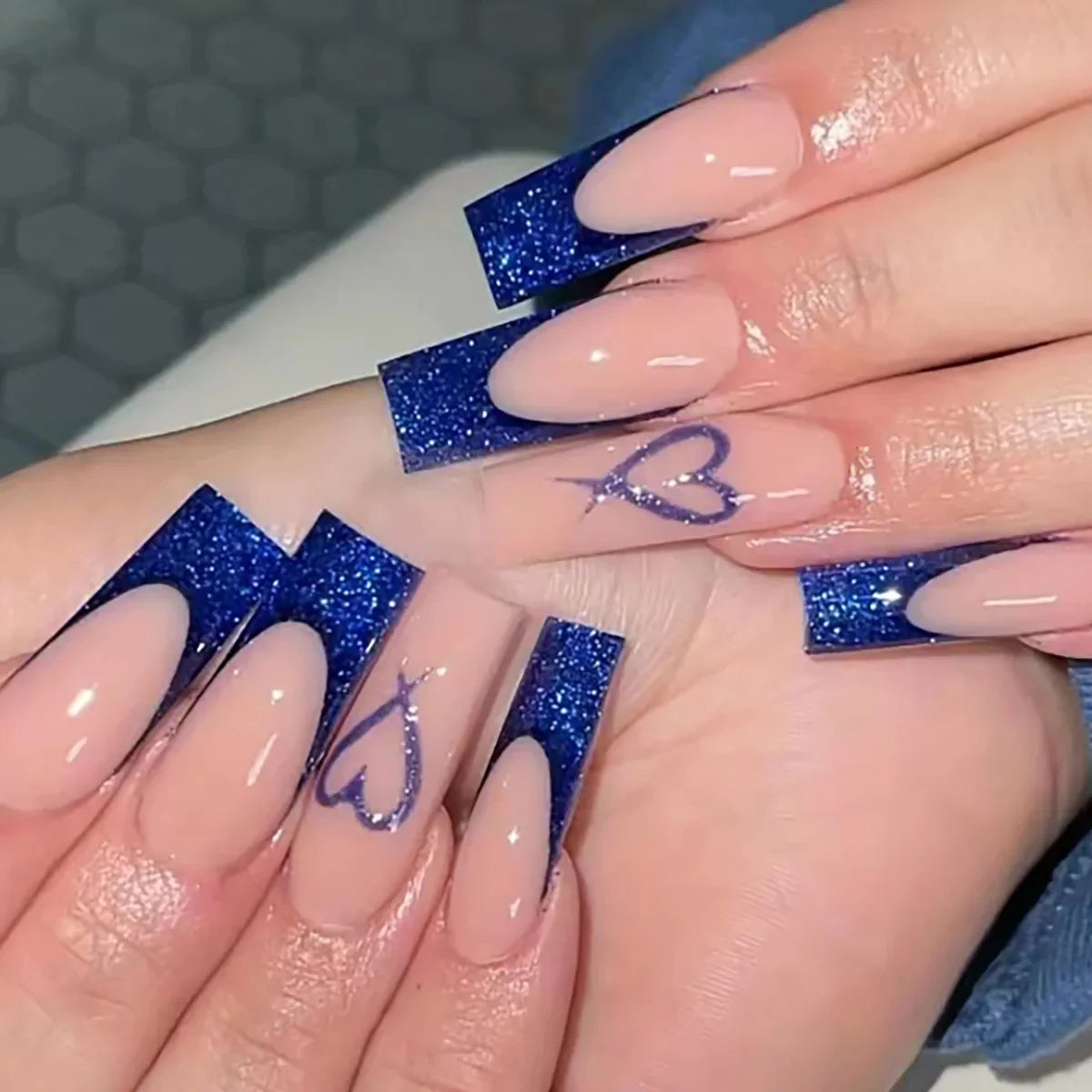 Press-On Nails 24 Pcs — Long Square Leopard Print, French & 3D Cherry Design with Rhinestones