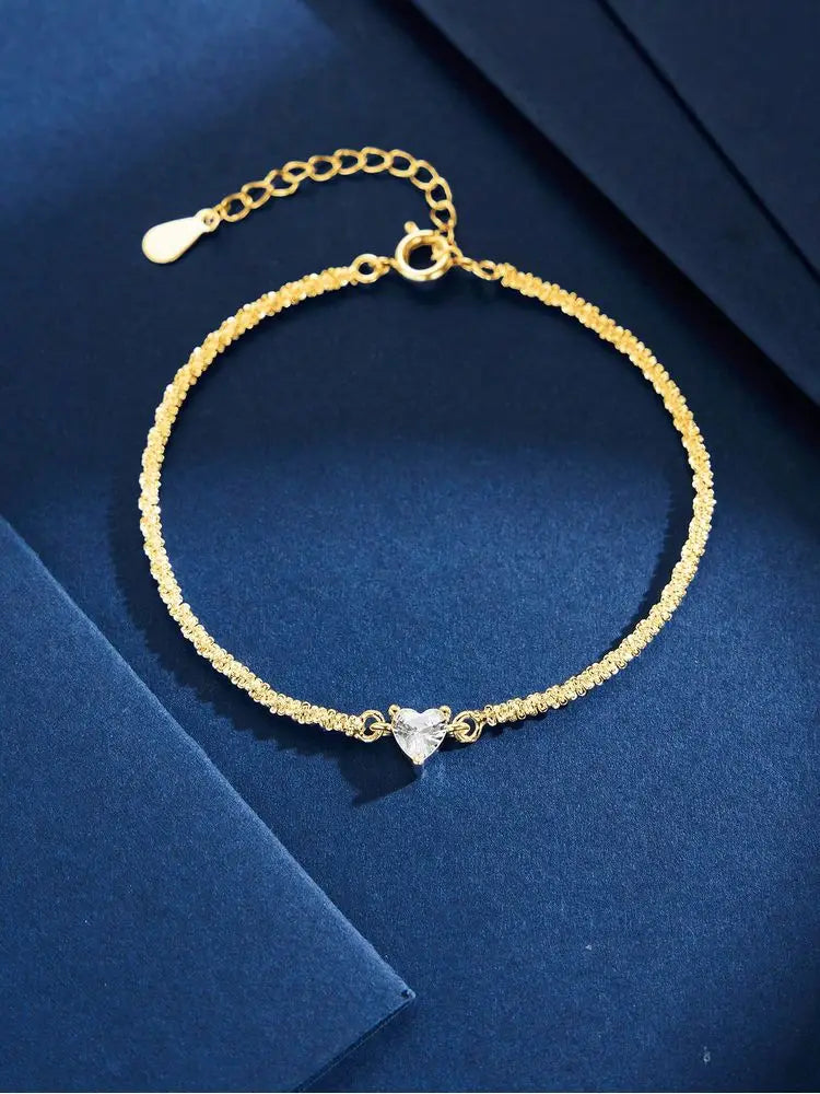 Sterling Silver Heart Bracelet - 925 Silver Zircon Love Charm