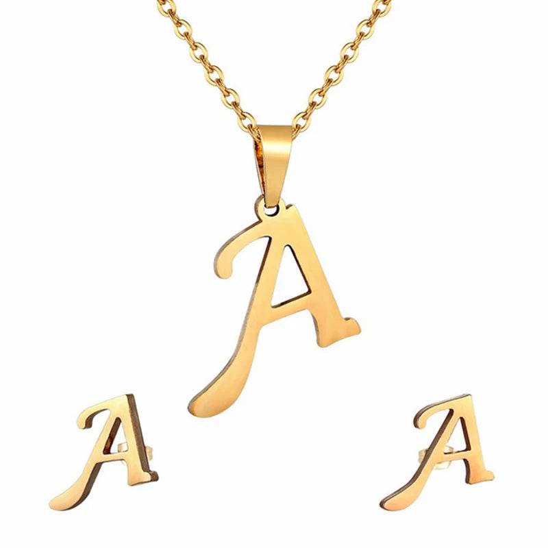 Personalized Initial Necklace & Earrings Set - Letter Jewelry Gift