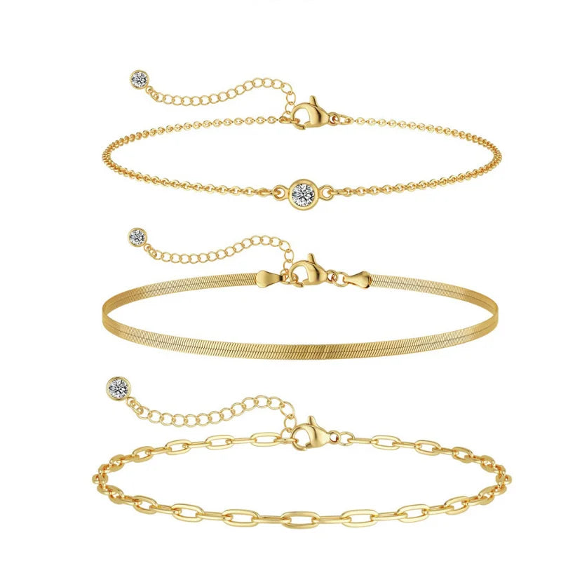 Gold Layered Bracelet Set - 3 Piece Waterproof Stackable Jewelry