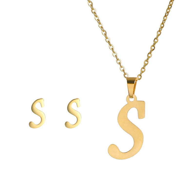 Personalized Initial Necklace & Earrings Set - Letter Jewelry Gift