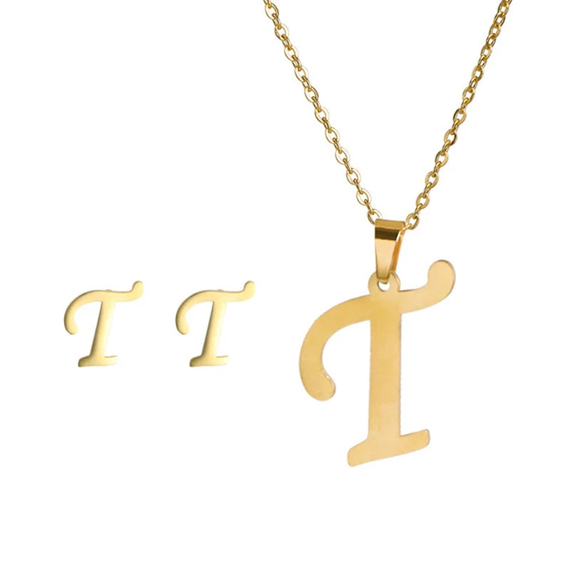 Personalized Initial Necklace & Earrings Set - Letter Jewelry Gift