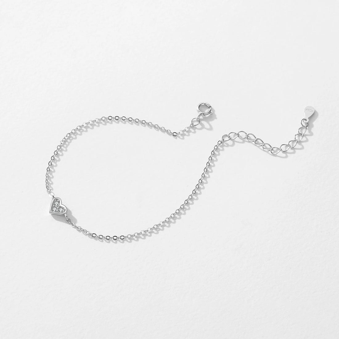 Sterling Silver Heart Bracelet - 925 Crystal Charm Jewelry