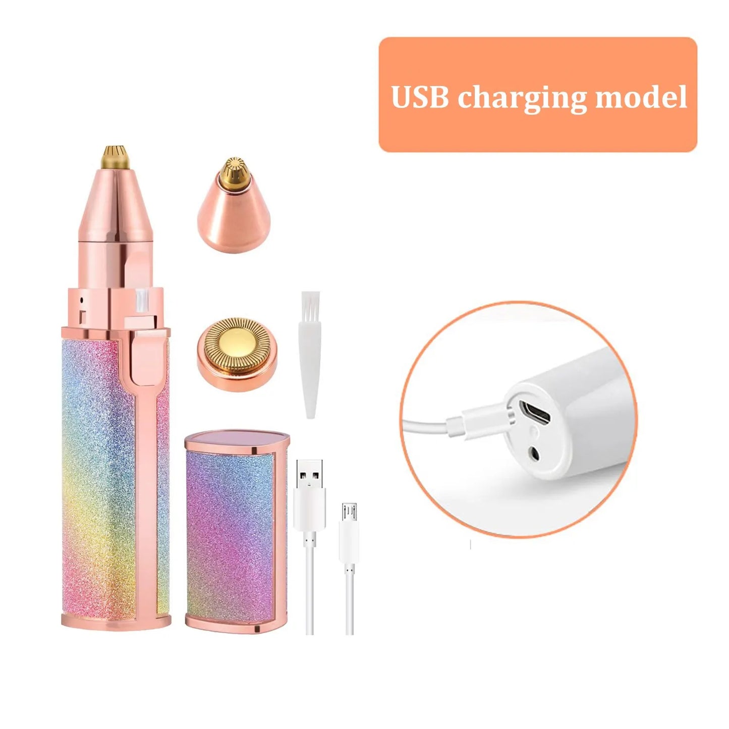 Rechargeable Eyebrow Trimmer with LED Light - 2-in-1 USB Facial Hair Remover