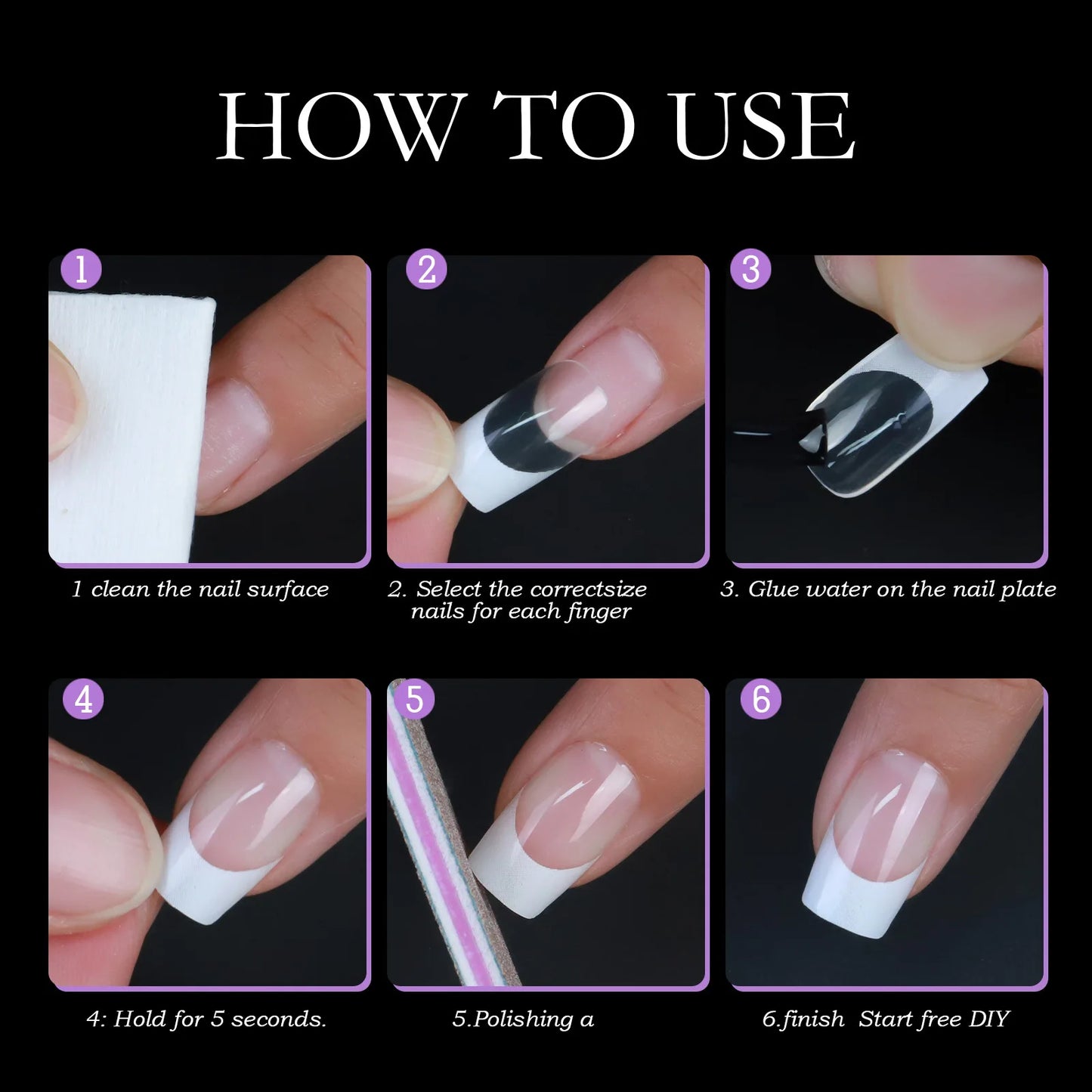 Press On Nails 120pcs | French Acrylic Full Cover Nail Tips | Mixed Sizes