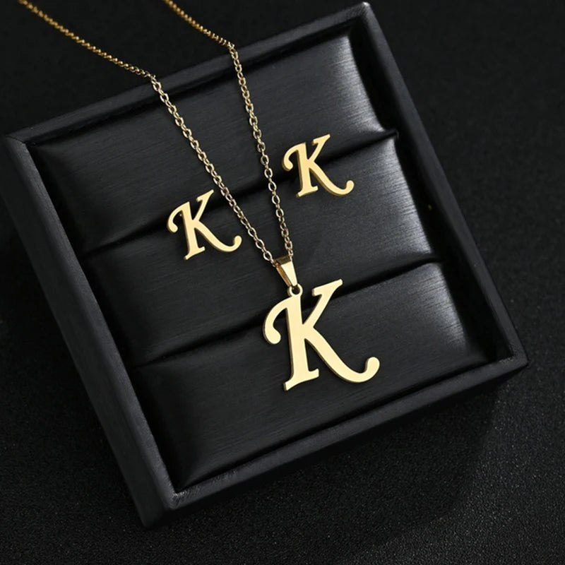 Personalized Initial Necklace & Earrings Set - Letter Jewelry Gift