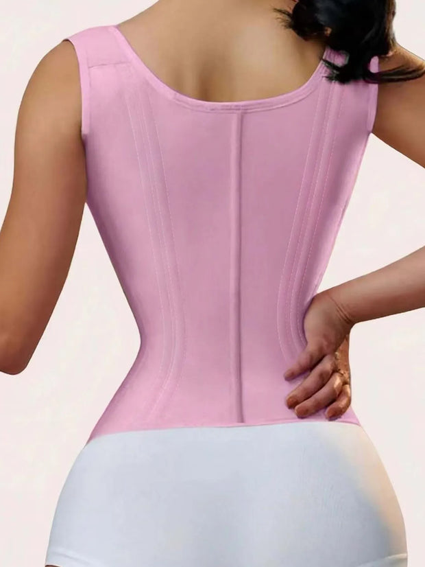Latex Waist Cover 15 Bone Straightening Tank Top with Waist Bundle, Waist Belt, Zipper Buckle, Retro Shaper Top