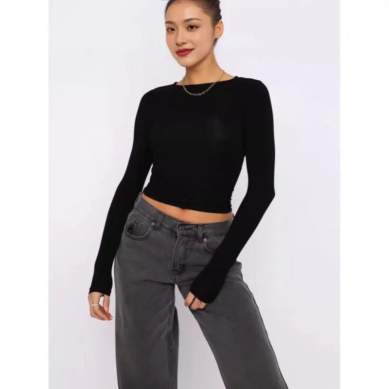 Basic Long Sleeve Crew Neck T-Shirt - Essential Top