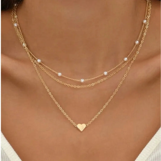 Heart Pendant Pearl Necklace Set | 14K Gold Choker for Women