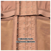 Close-up of adjustable hooks on Colombian girdle bodysuit for customizable compression.