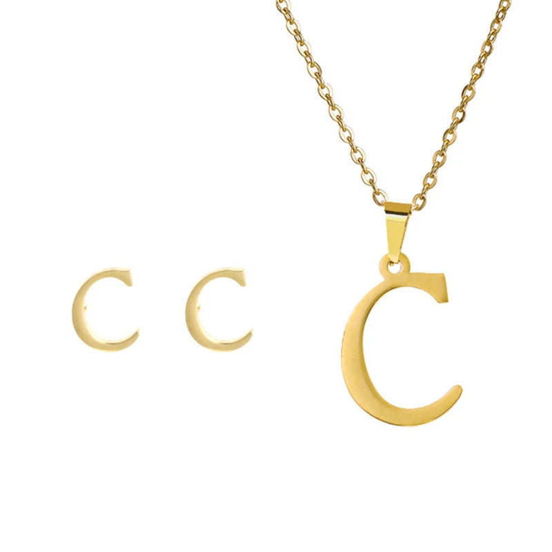 Personalized Initial Necklace & Earrings Set - Letter Jewelry Gift