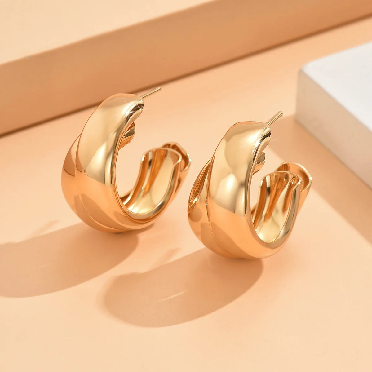 Chunky Gold Hoop Earrings - Stainless Steel Double Ring Statement Jewelry