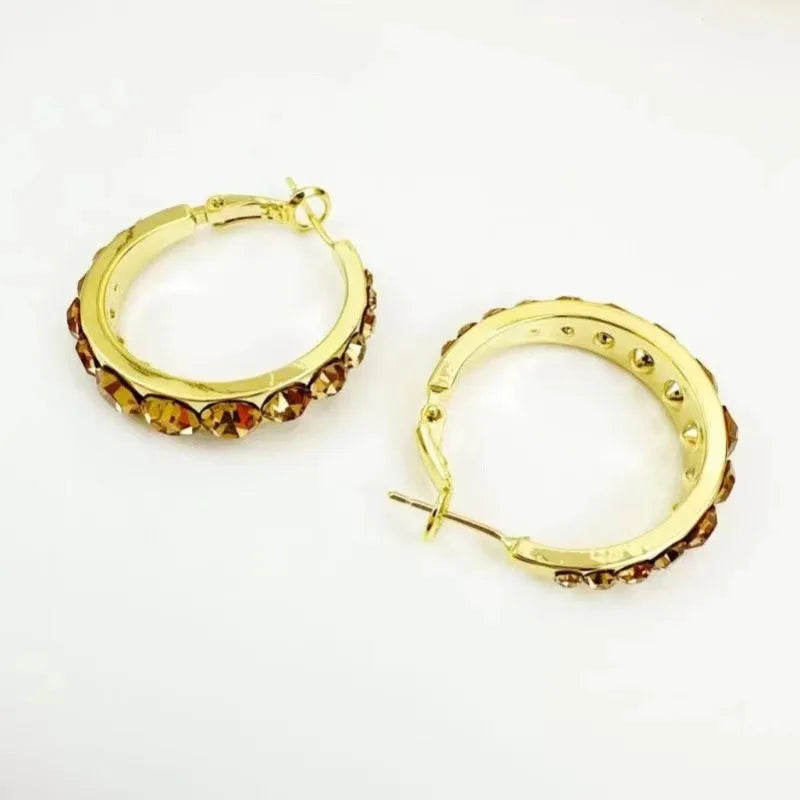 Brown Zircon Circle Earrings - Elegant Statement Jewelry for Women